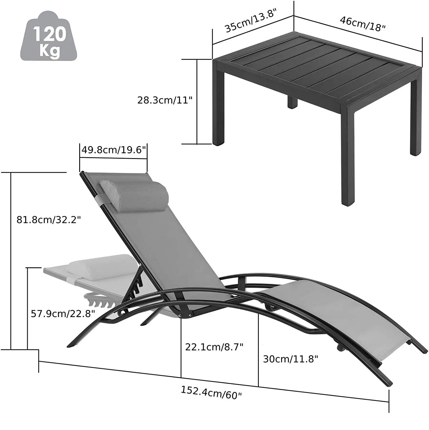 Aluminum Lounge Chair for Outs - Outdoor Furniture Recliner Set review and price